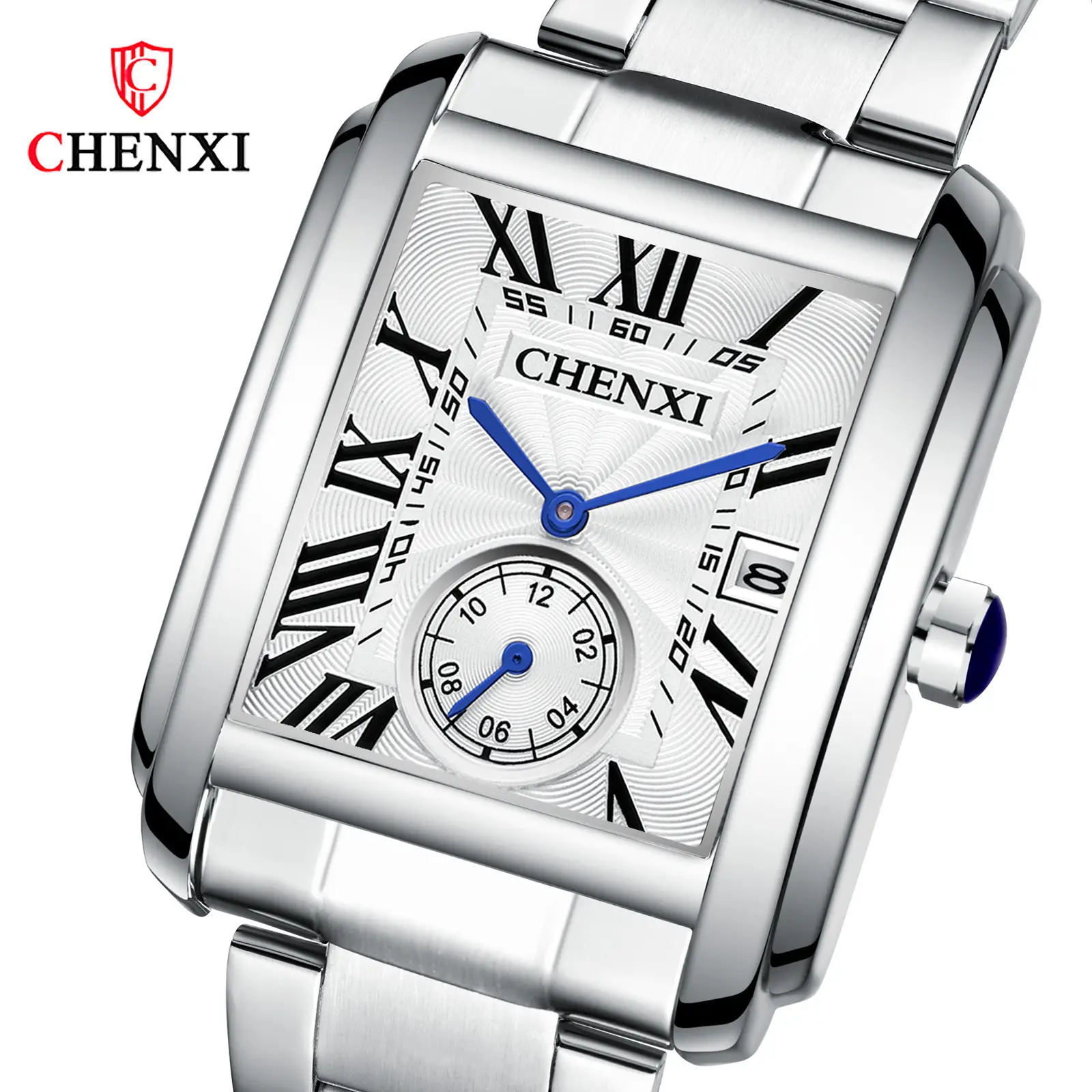 Men's Square Steel Belt Calendar Watch Live Cross-border