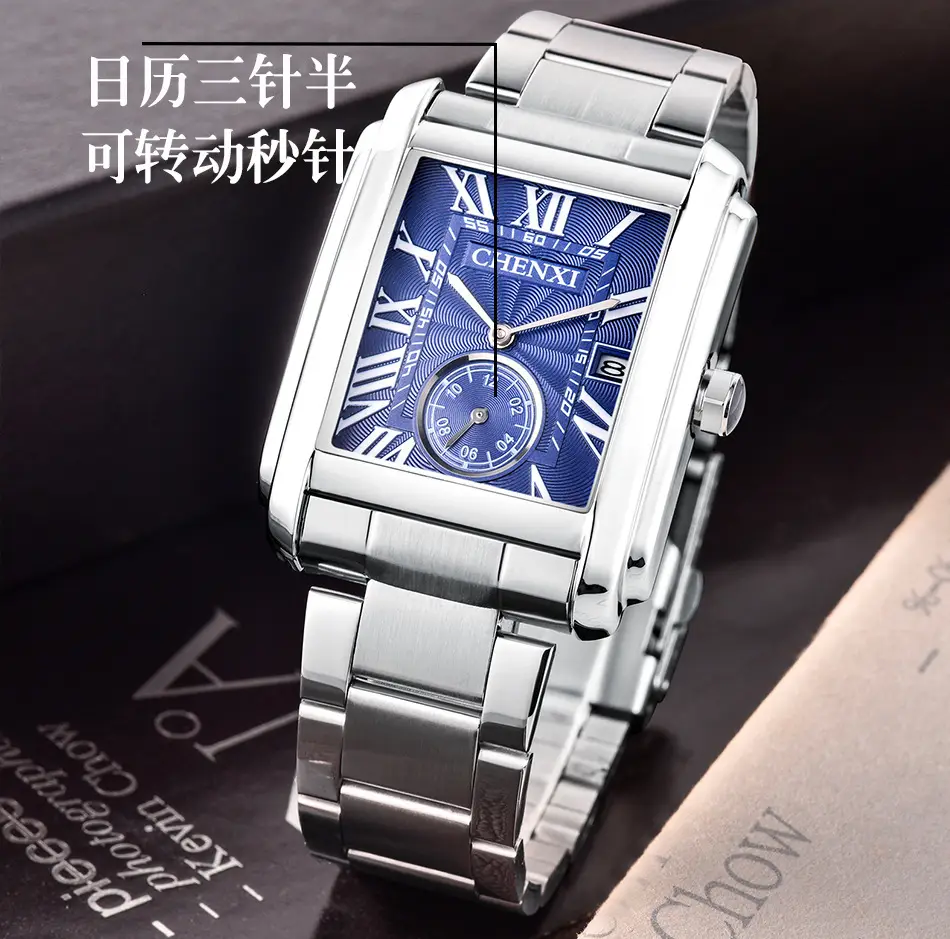 Men's Square Steel Belt Calendar Watch Live Cross-border — feature 12