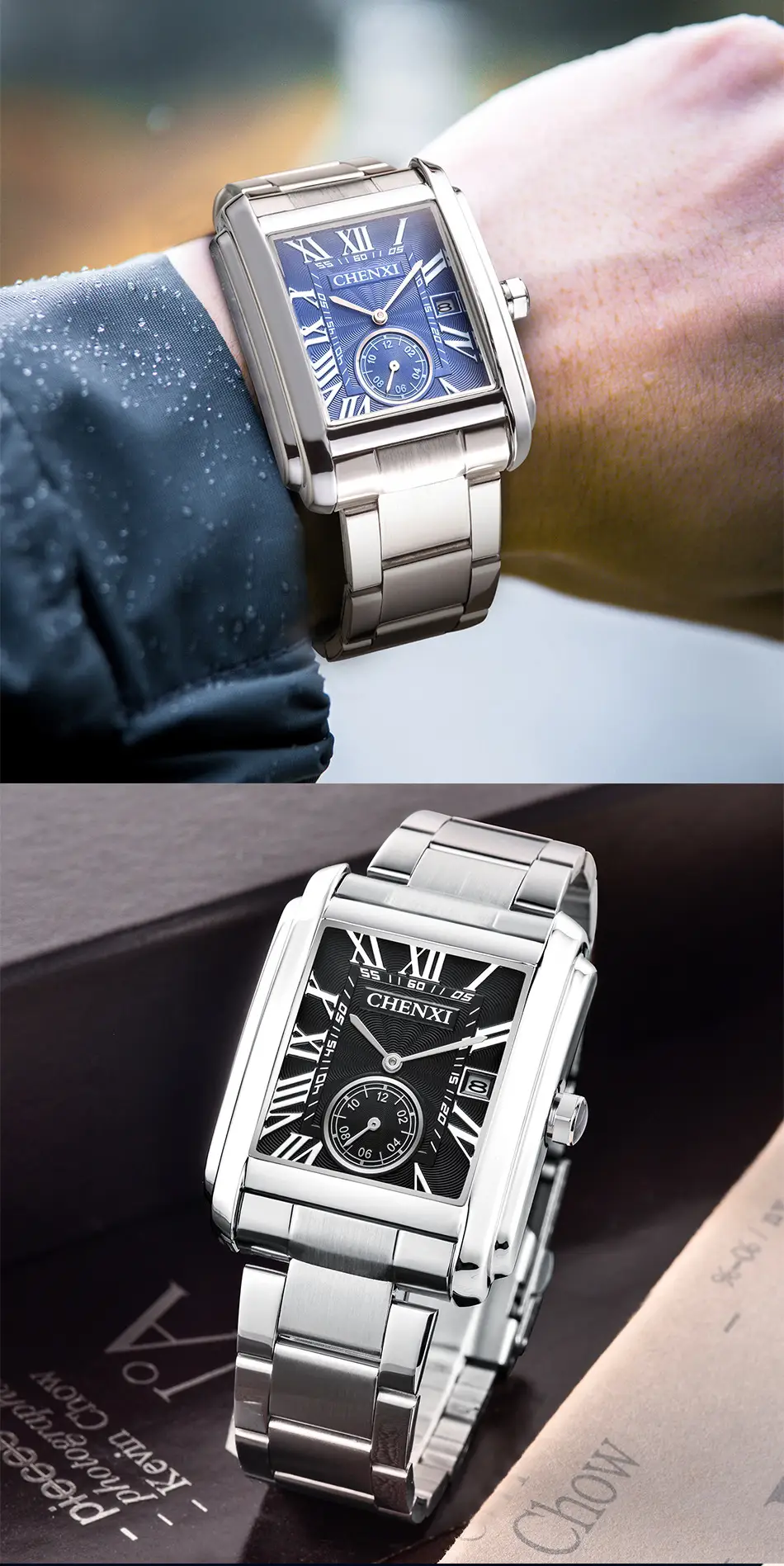 Men's Square Steel Belt Calendar Watch Live Cross-border — feature 14