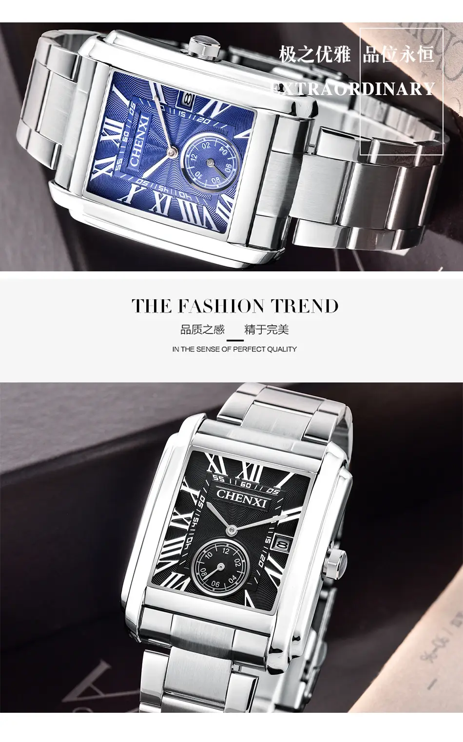 Men's Square Steel Belt Calendar Watch Live Cross-border — feature 9