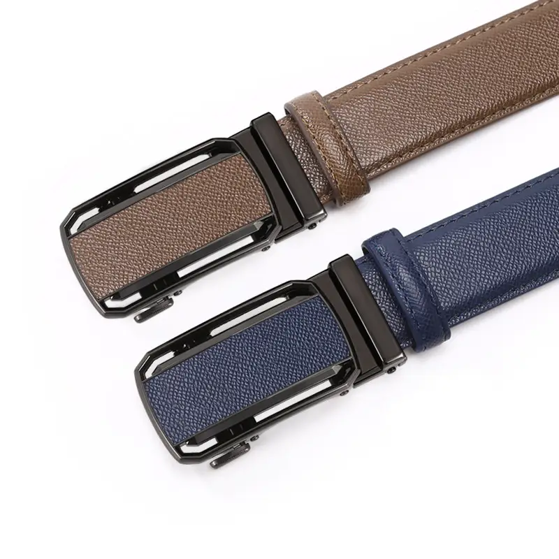 Men's Automatic Buckle Belt Grey Leather Casual Business