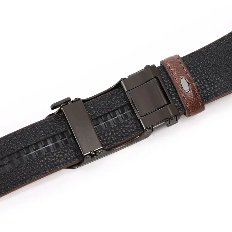 Men's Automatic Buckle Belt Grey Leather Casual Business