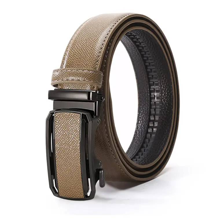 Men's Automatic Buckle Belt Grey Leather Casual Business — feature 11