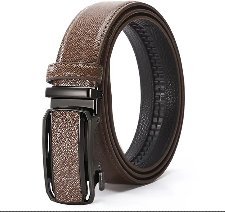 Men's Automatic Buckle Belt Grey Leather Casual Business — feature 12