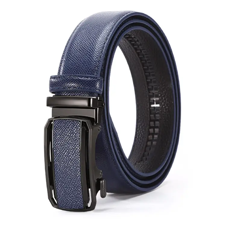 Men's Automatic Buckle Belt Grey Leather Casual Business — feature 9