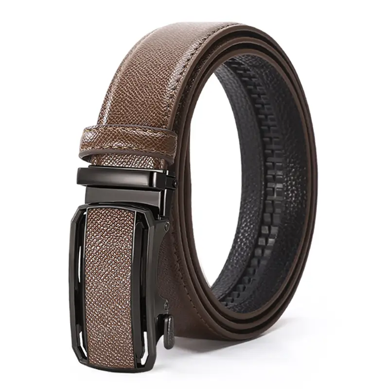 Men's Automatic Buckle Belt Grey Leather Casual Business