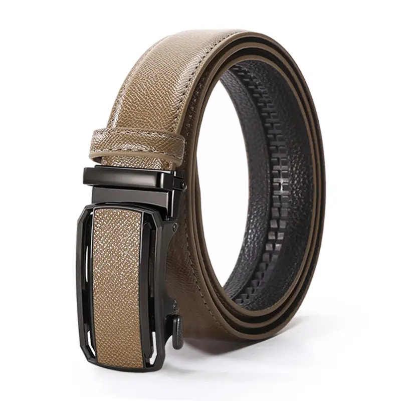 Men's Automatic Buckle Belt Grey Leather Casual Business