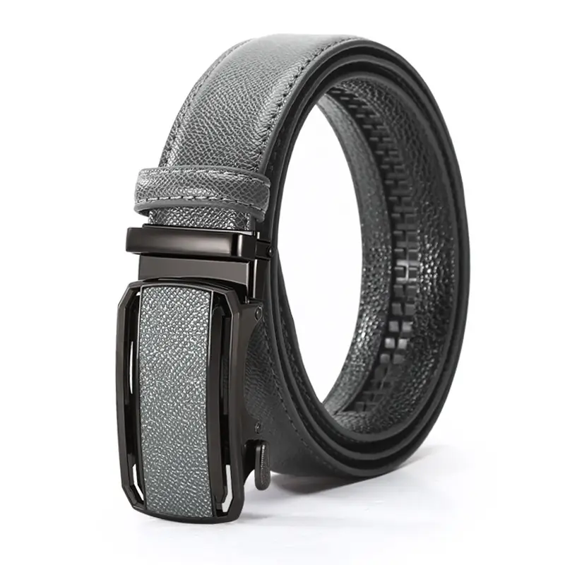 Men's Automatic Buckle Belt Grey Leather Casual Business