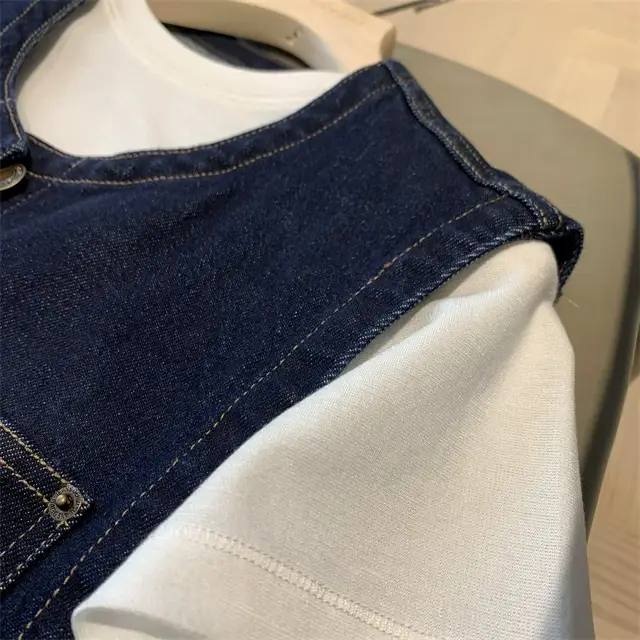 Women Dark Blue Denim Vest with 4 Pocket Design — feature 28