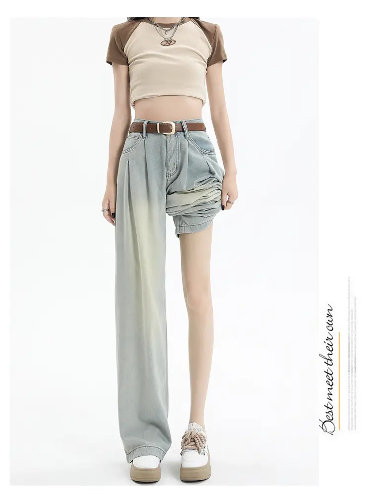 Women's Dark Blue Pleated Wide Leg Pants 2024 — feature 13