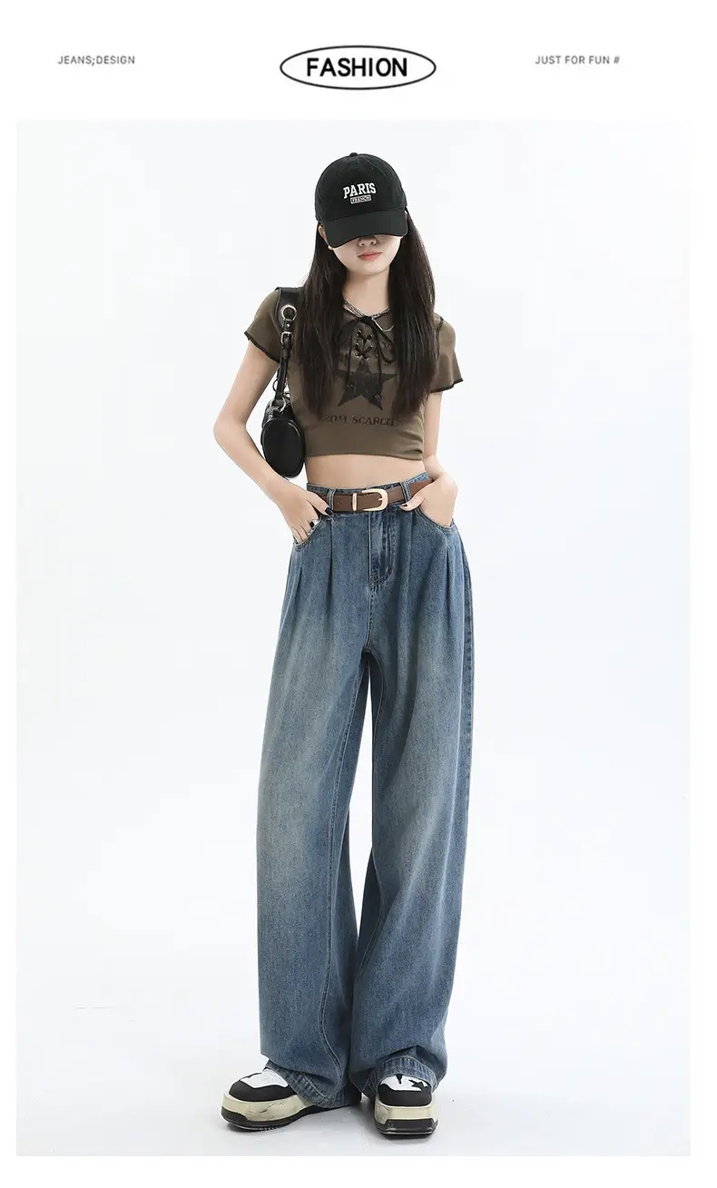 Women's Dark Blue Pleated Wide Leg Pants 2024 — feature 17