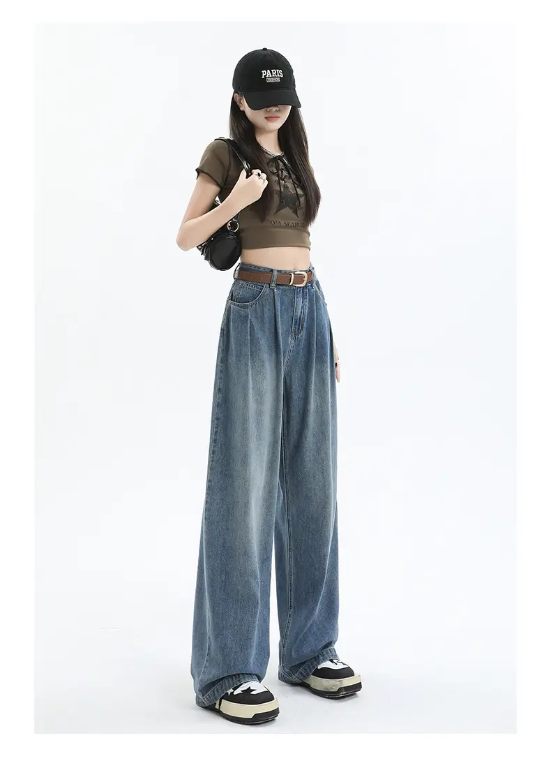 Women's Dark Blue Pleated Wide Leg Pants 2024 — feature 19