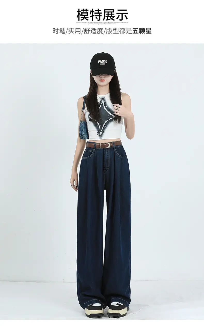 Women's Dark Blue Pleated Wide Leg Pants 2024 — feature 22