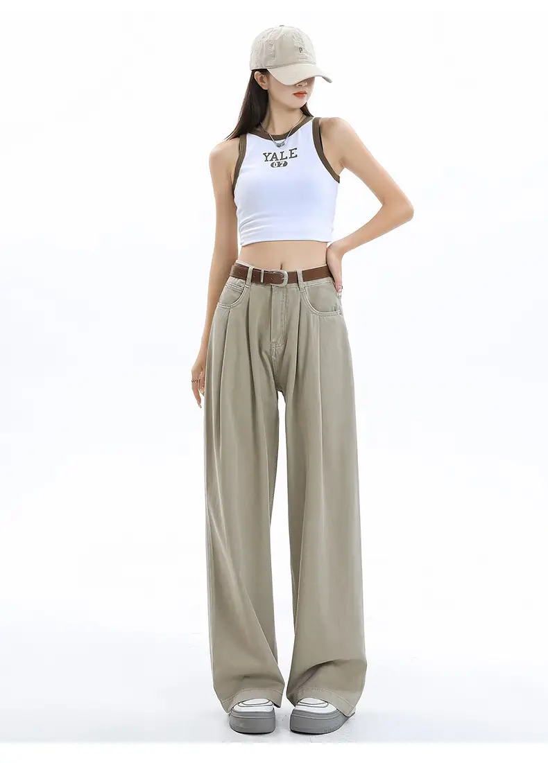 Women's Dark Blue Pleated Wide Leg Pants 2024 — feature 31