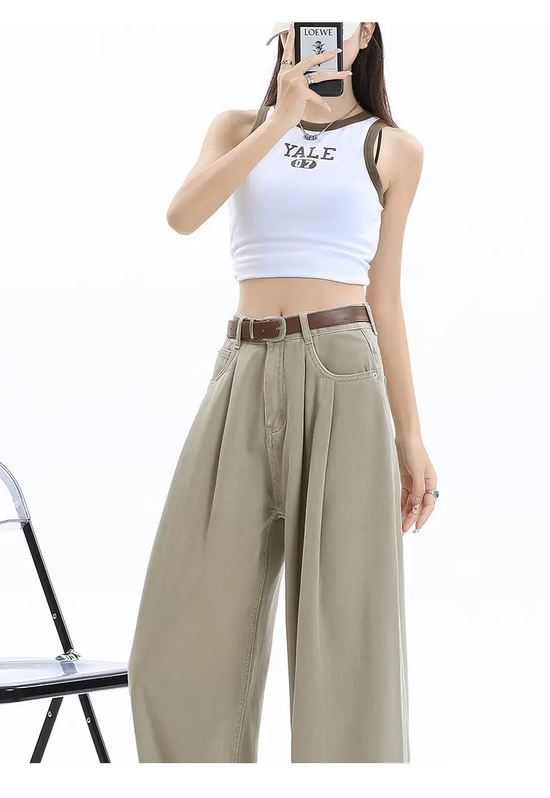 Women's Dark Blue Pleated Wide Leg Pants 2024 — feature 32