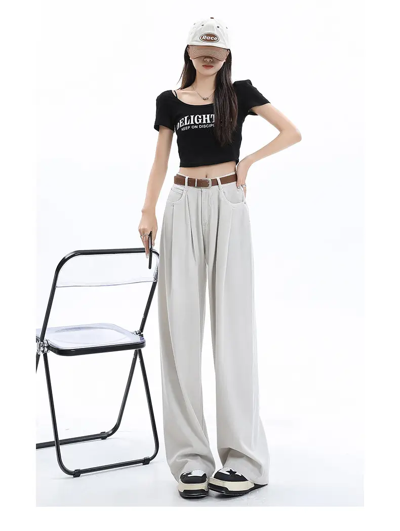 Women's Dark Blue Pleated Wide Leg Pants 2024 — feature 35