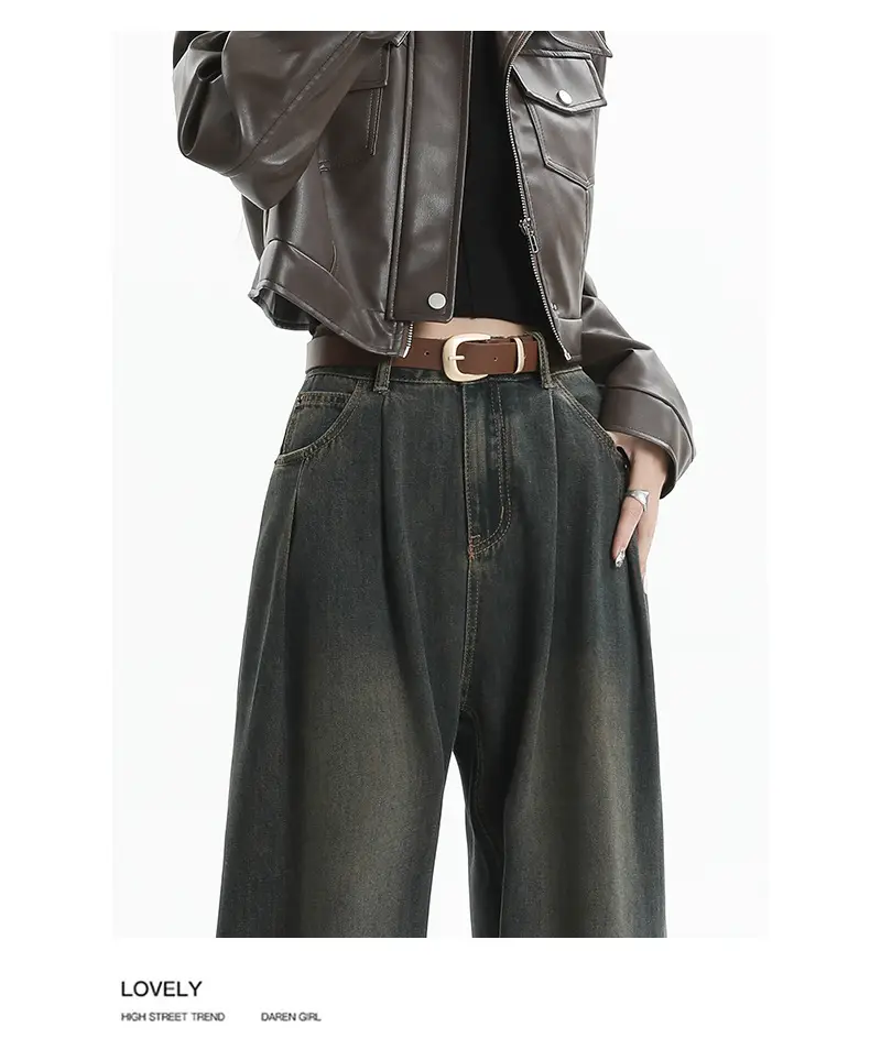 Women's Dark Blue Pleated Wide Leg Pants 2024 — feature 41