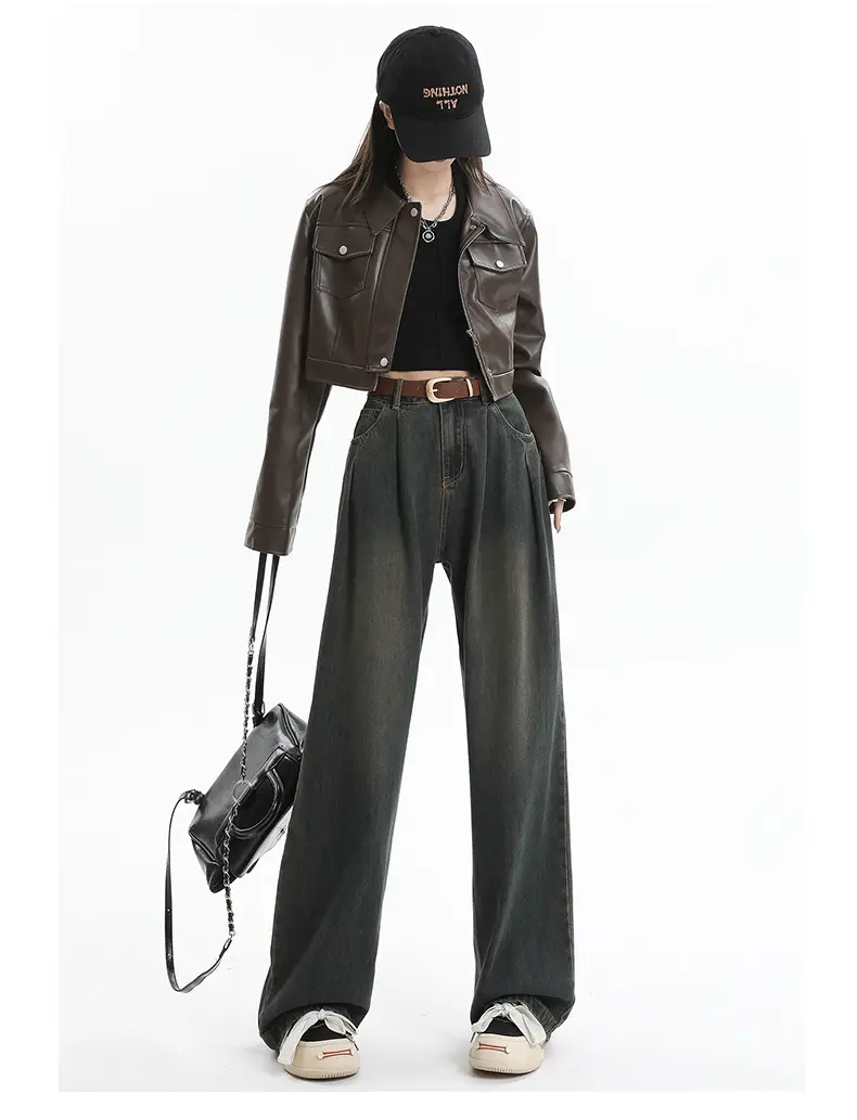 Women's Dark Blue Pleated Wide Leg Pants 2024 — feature 42