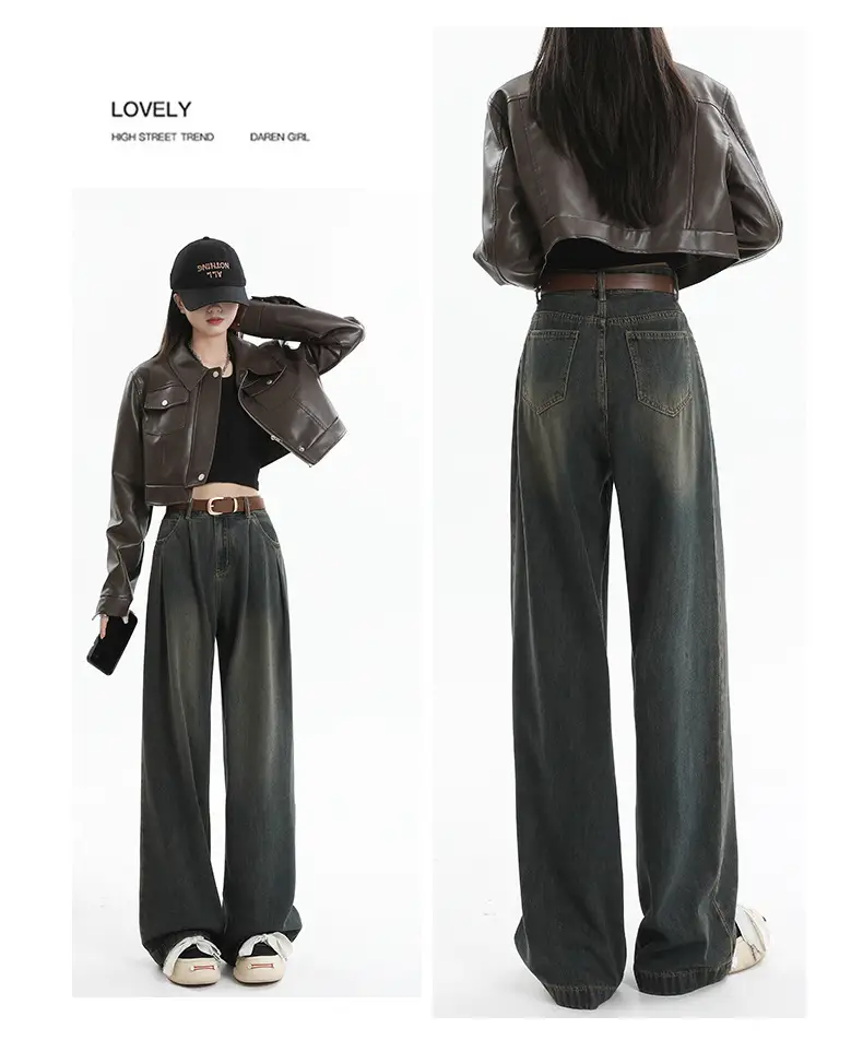 Women's Dark Blue Pleated Wide Leg Pants 2024 — feature 43