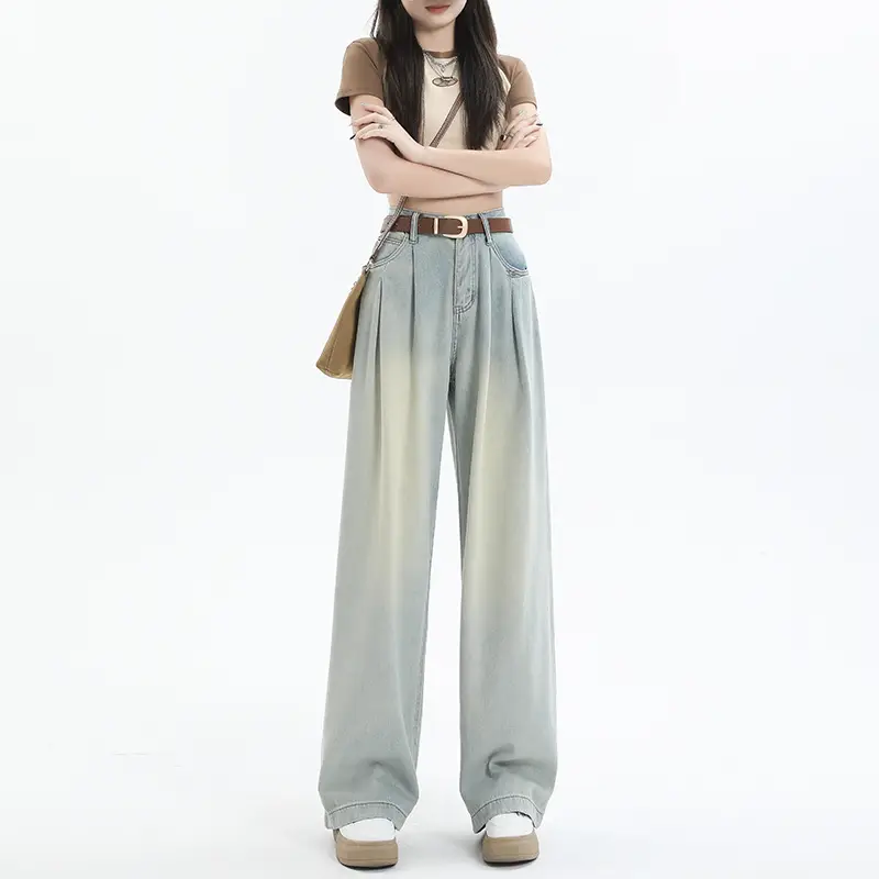 Women's Dark Blue Pleated Wide Leg Pants 2024