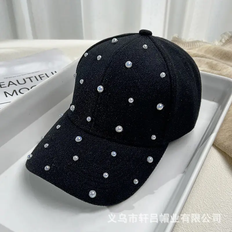 Korean Fashion Pearl Sun Hat Woolen Warm Duck Tounge - Image 3