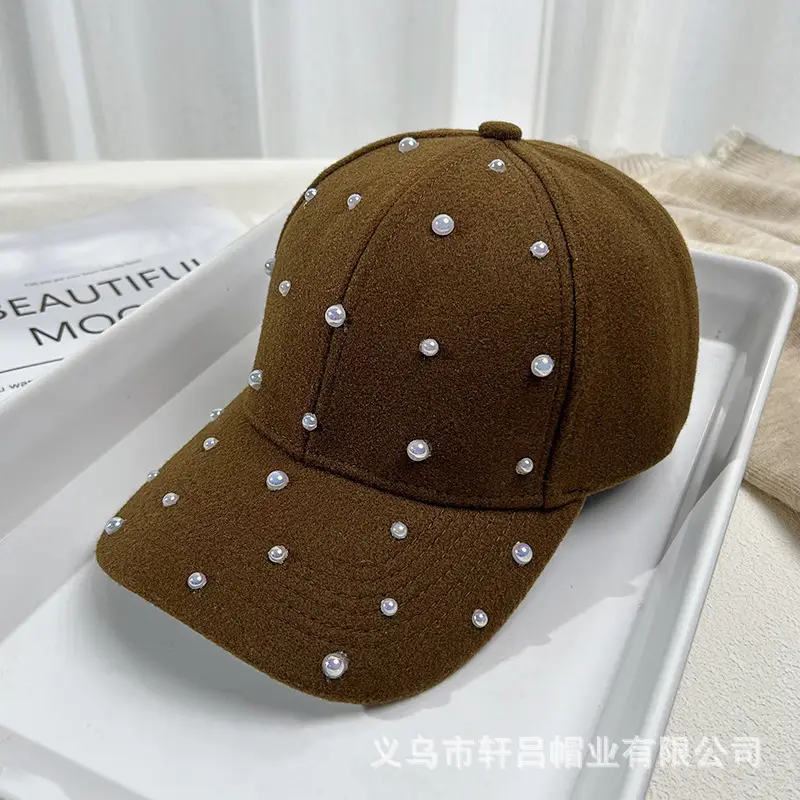 Korean Fashion Pearl Sun Hat Woolen Warm Duck Tounge - Image 4