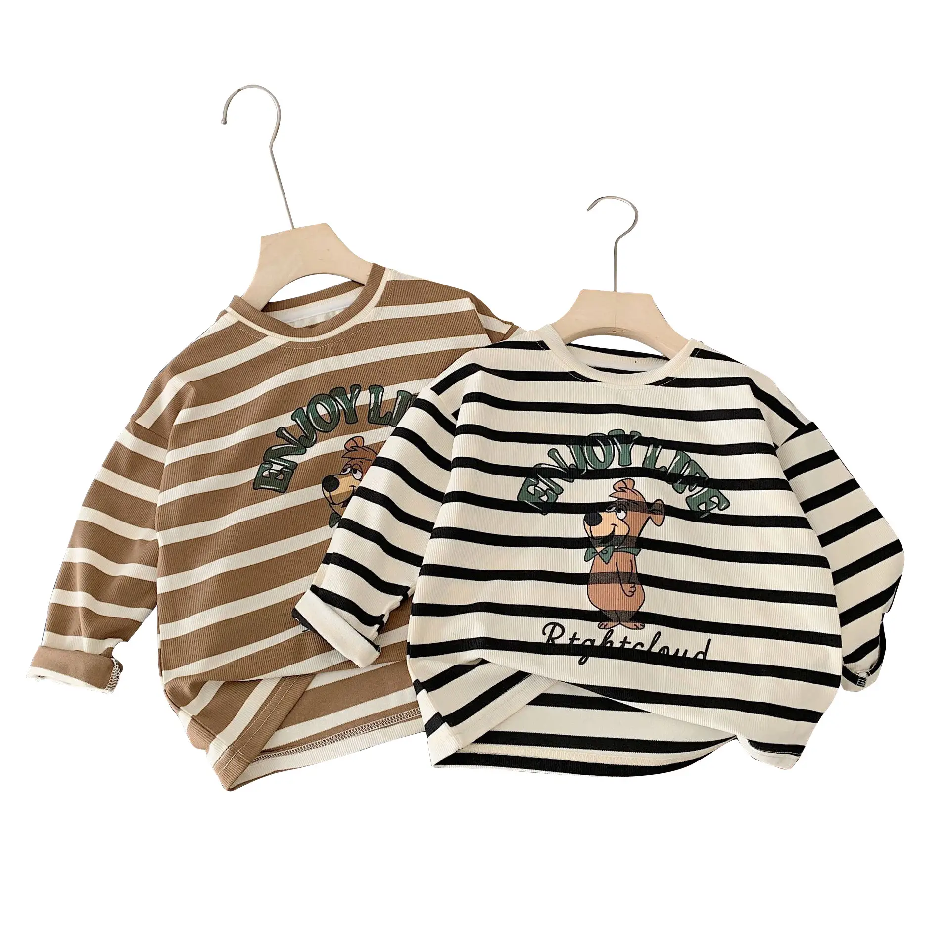 Kids Striped Long Sleeve T-Shirt Bear Print Korean Style