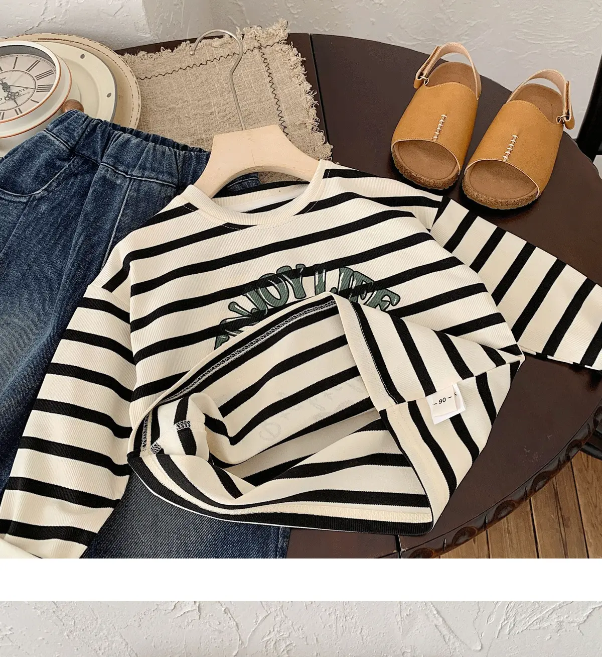 Kids Striped Long Sleeve T-Shirt Bear Print Korean Style — feature 14