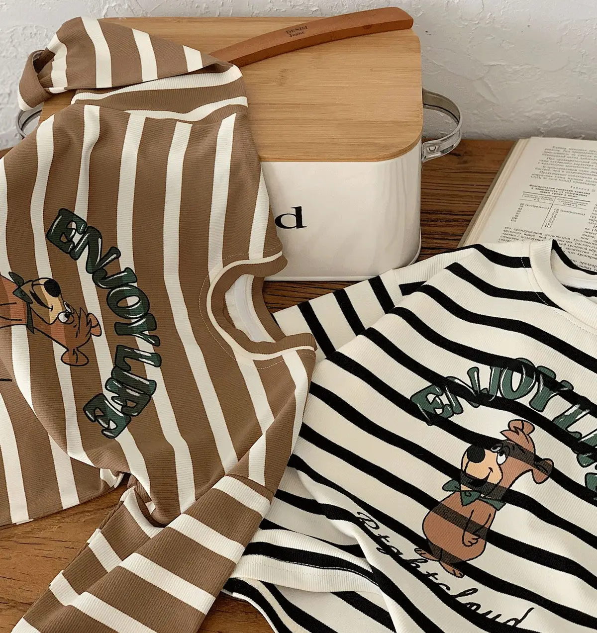 Kids Striped Long Sleeve T-Shirt Bear Print Korean Style — feature 15