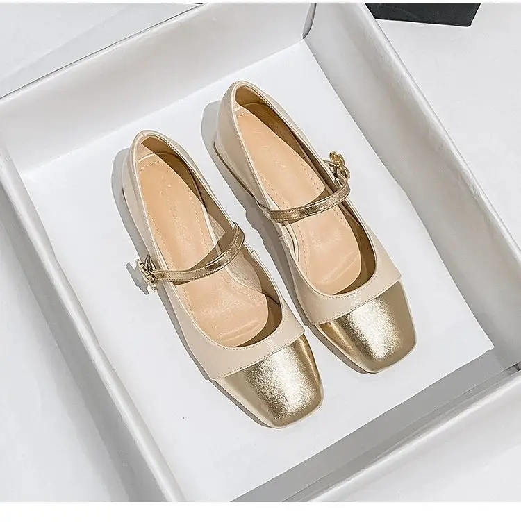 Women's Mary Jane Flat Heels Gold Beige 2024 — feature 11