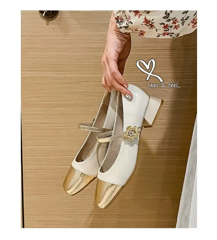 Women's Mary Jane Flat Heels Gold Beige 2024 — feature 3