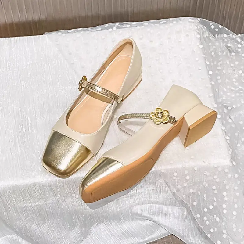 Women's Mary Jane Flat Heels Gold Beige 2024 - Image 2