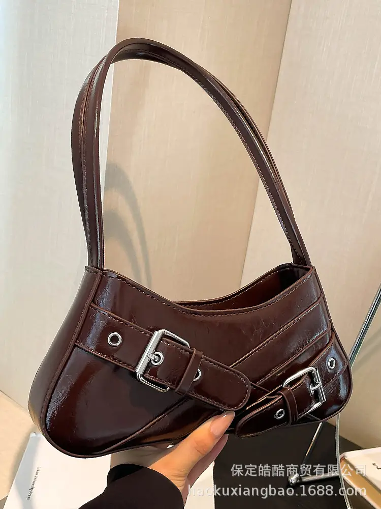 Red Women's Shoulder Bag with Buckle Strap