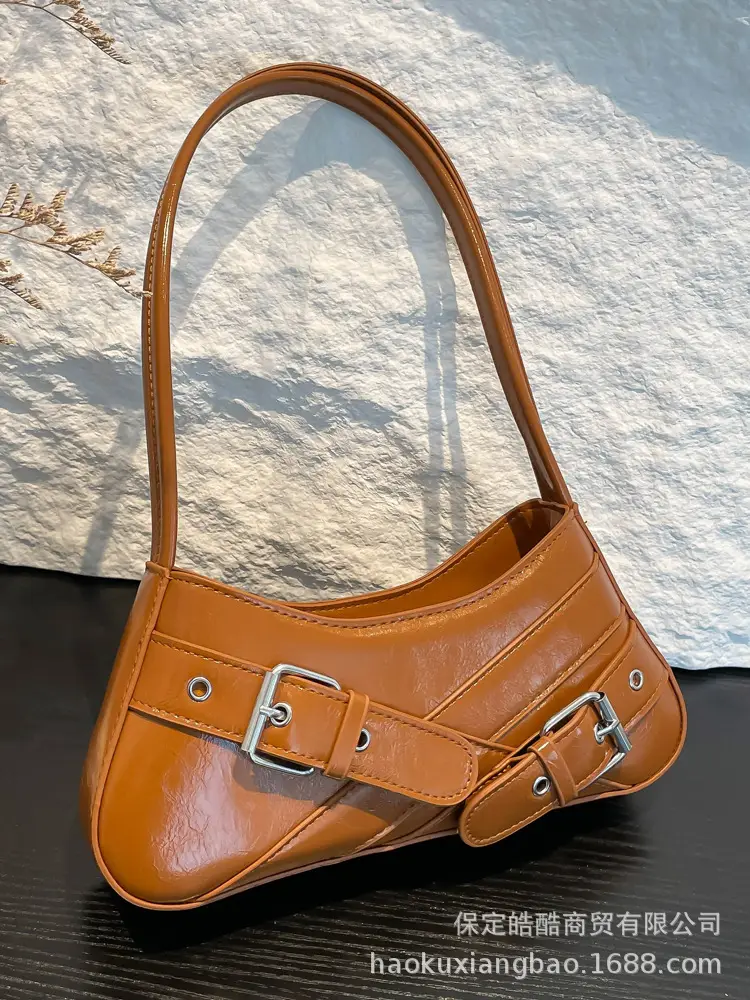 Red Women's Shoulder Bag with Buckle Strap