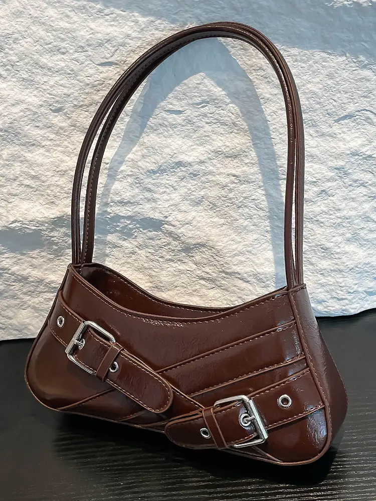 Red Women's Shoulder Bag with Buckle Strap