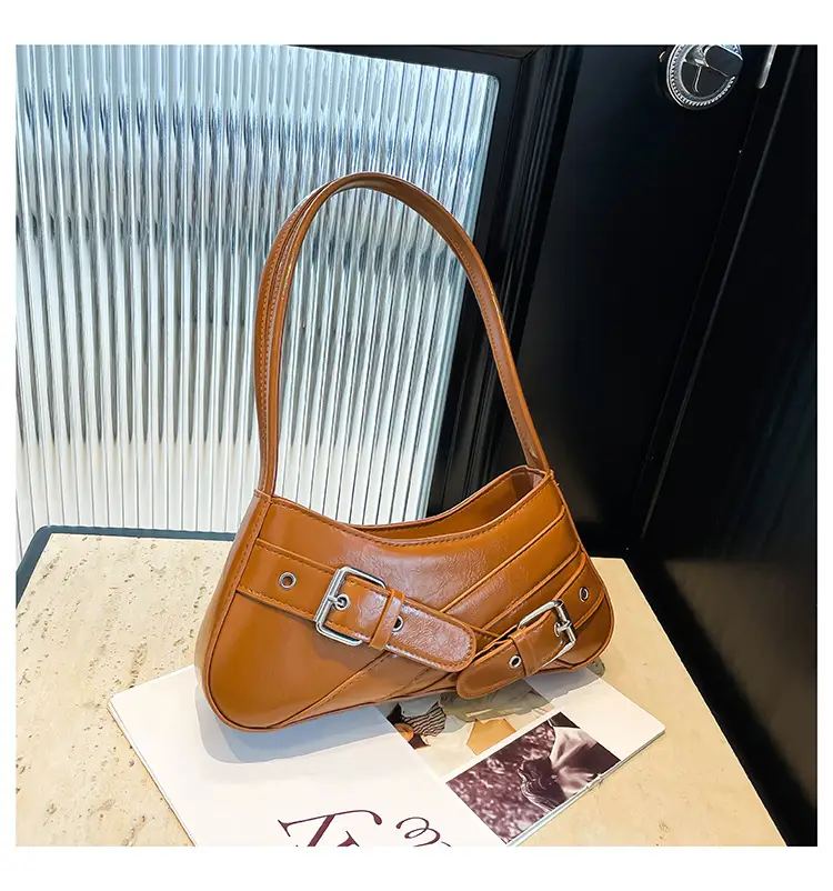 Red Women's Shoulder Bag with Buckle Strap — feature 12