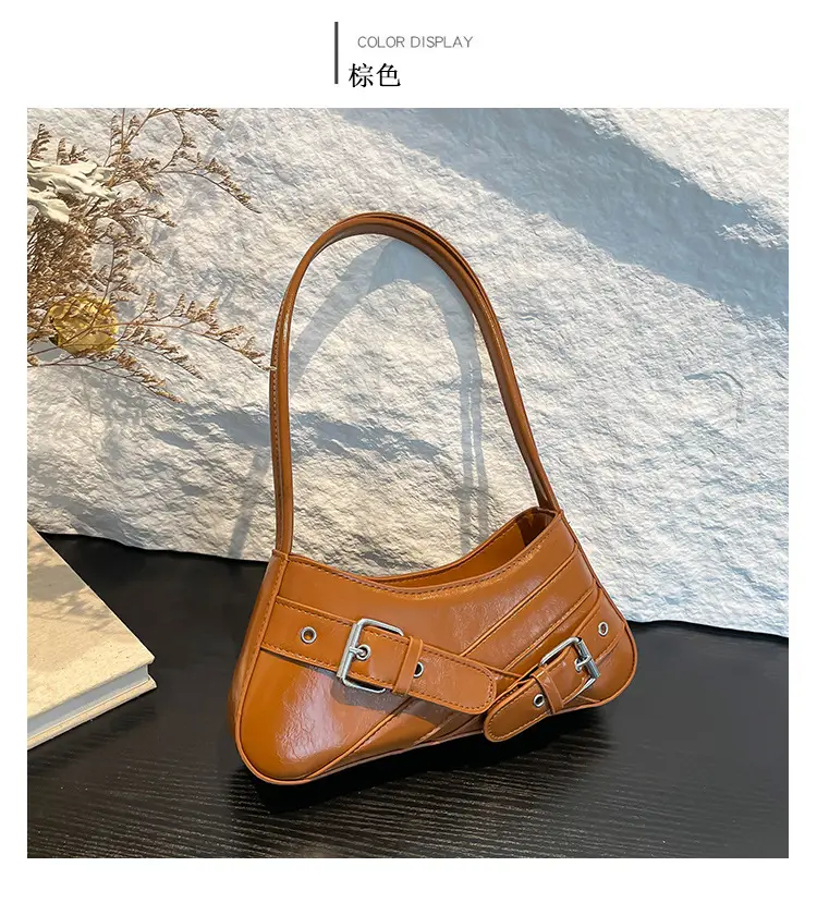 Red Women's Shoulder Bag with Buckle Strap — feature 13