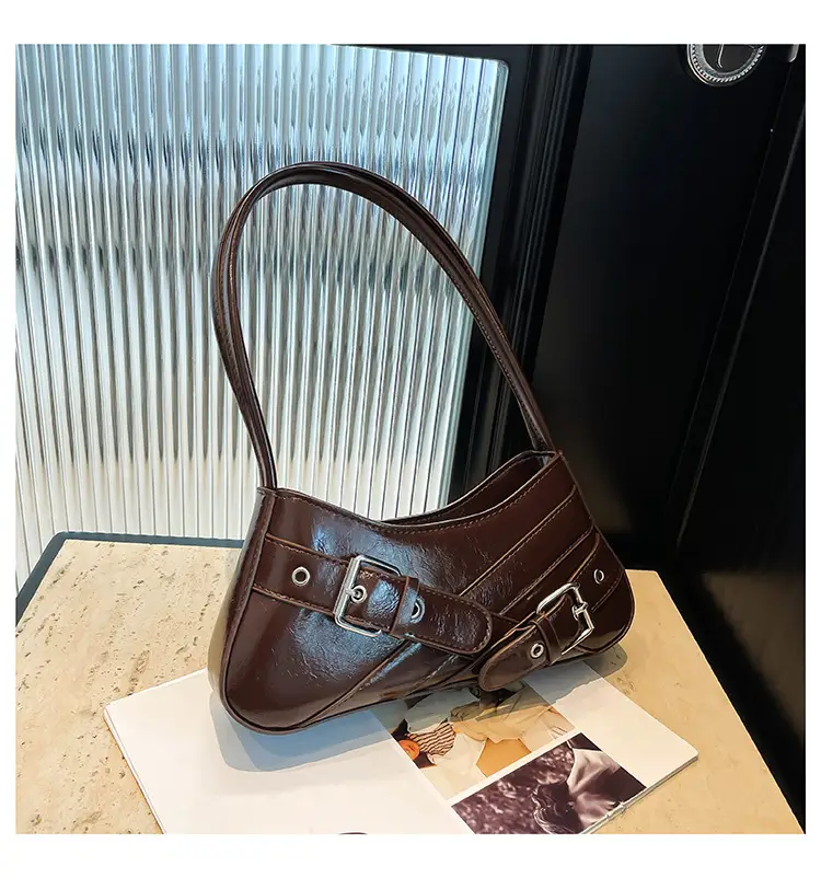 Red Women's Shoulder Bag with Buckle Strap — feature 19