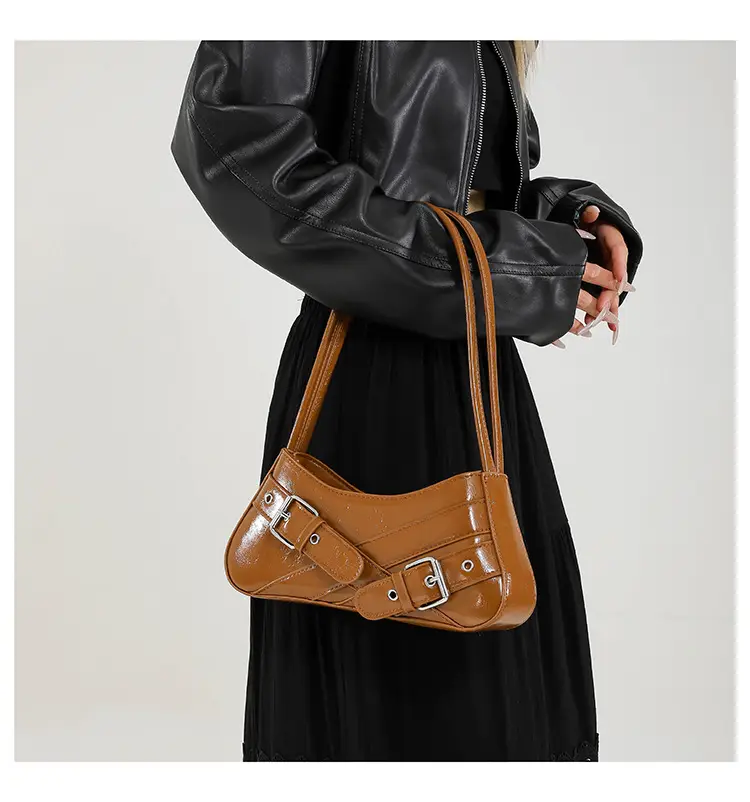 Red Women's Shoulder Bag with Buckle Strap — feature 26