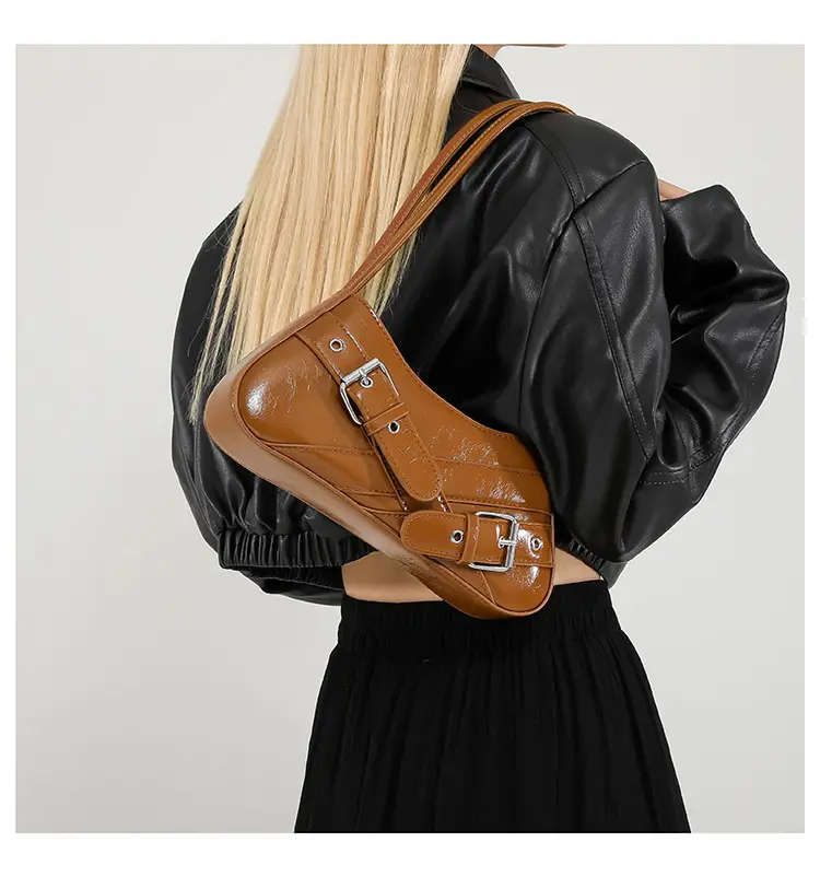 Red Women's Shoulder Bag with Buckle Strap — feature 27