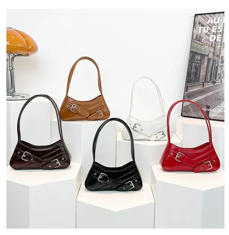 Red Women's Shoulder Bag with Buckle Strap — feature 8