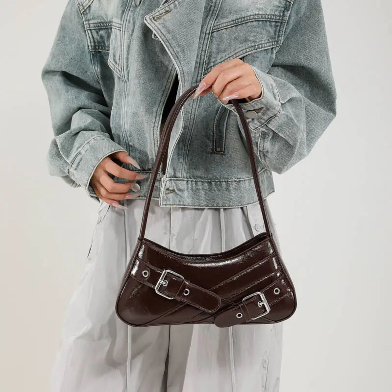 Red Women's Shoulder Bag with Buckle Strap