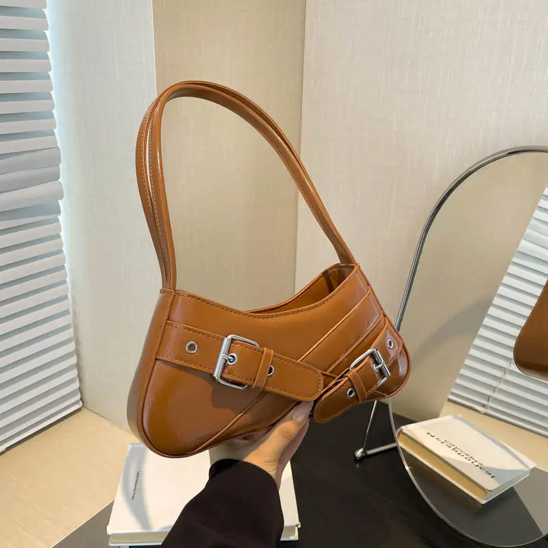 Red Women's Shoulder Bag with Buckle Strap