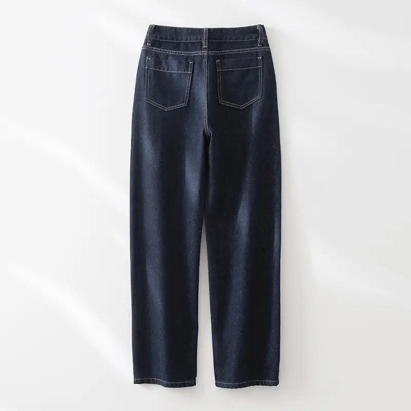Vintage Deep Blue Jeans for Petite Women Yamamoto High-Waisted Pants