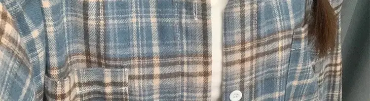 Women American Plaid Cotton Shirt Dark Blue Jacket Set — feature 17