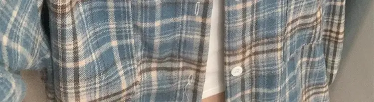Women American Plaid Cotton Shirt Dark Blue Jacket Set — feature 18