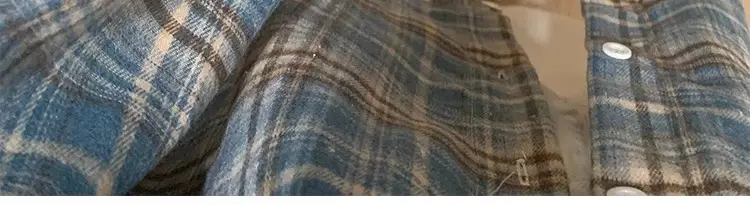 Women American Plaid Cotton Shirt Dark Blue Jacket Set — feature 24