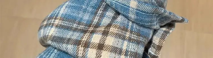 Women American Plaid Cotton Shirt Dark Blue Jacket Set — feature 27