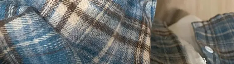 Women American Plaid Cotton Shirt Dark Blue Jacket Set — feature 29