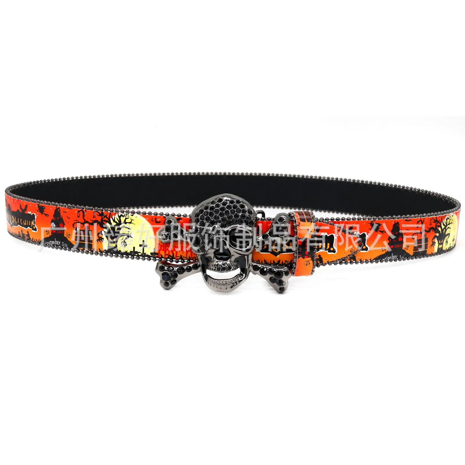 Halloween Skull Belt for Men Women Orange Gold